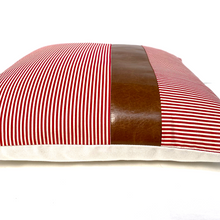 Load image into Gallery viewer, Red Striped Pillow Cover with Leather Accent
