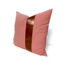 Load image into Gallery viewer, Red Striped Pillow Cover with Leather Accent